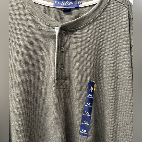 U.S. POLO ASSN Shirt Men’s Size XXL Green Thermal Henley Casual Long Sleeved - Picture 3 of 9